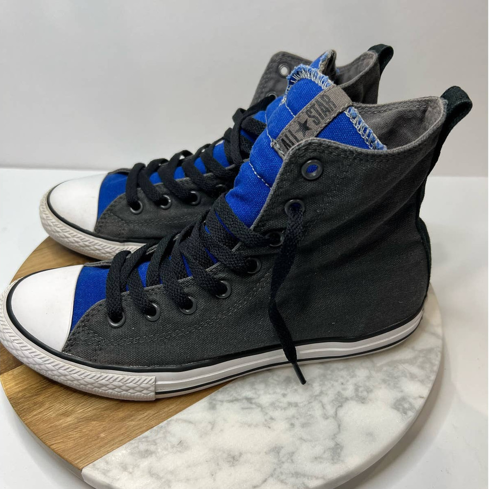 Converse Chuck Taylor All Star Gray Blue Fat Tongue High Top Sneaker 5Y/ 7 Women - Picture 2 of 7